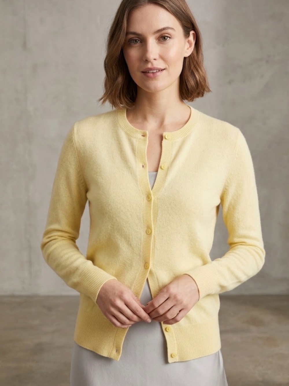 Lord &Taylor classic  cashmere Yellow Cardigan Sweater
